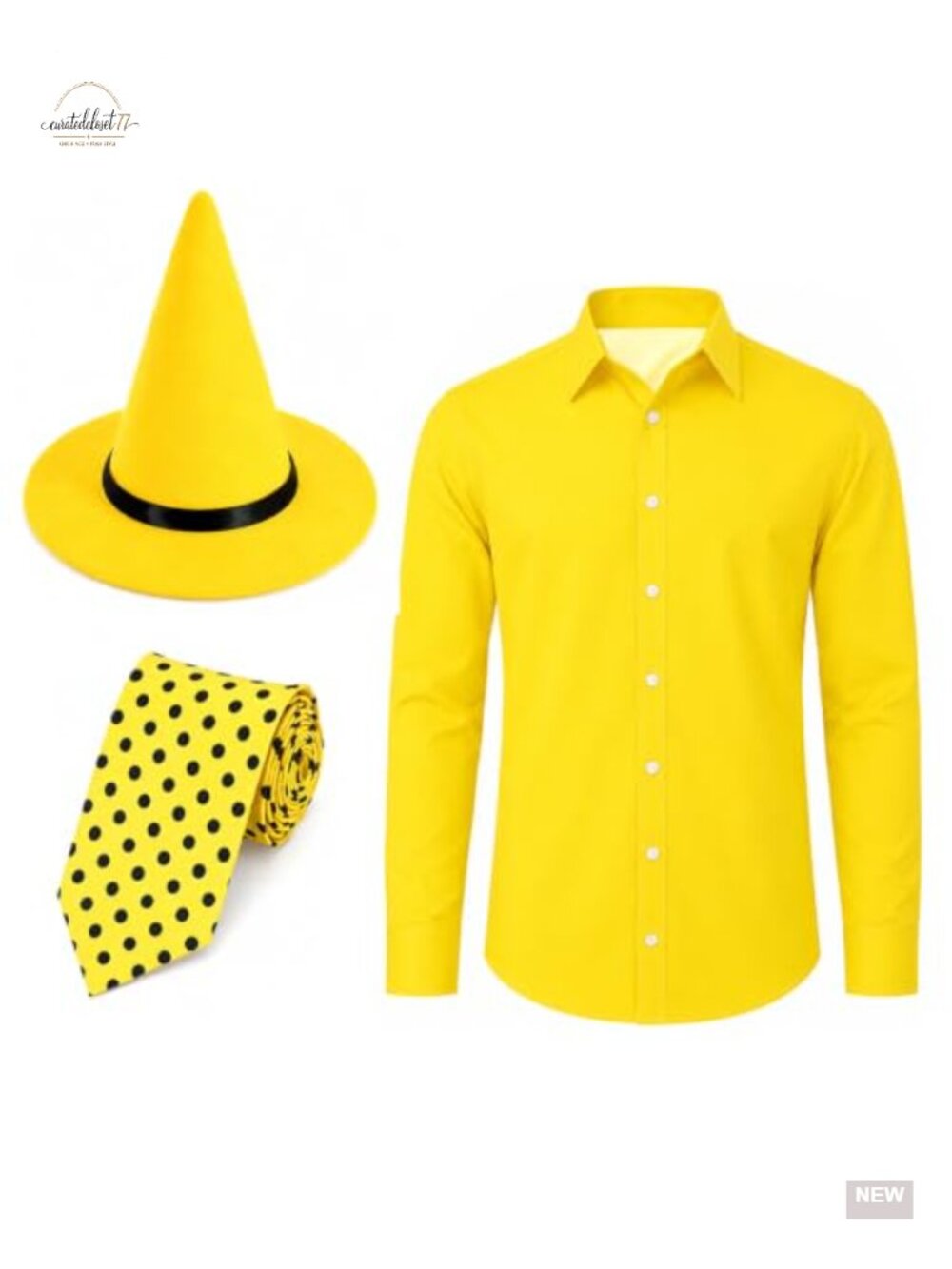 Men's Halloween Costume Set Shirt Polka Dot Tie Pointed Hat S M L XL